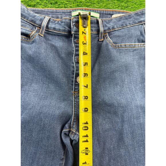 GUESS 1981 Flare Jeans Sz 30 Medium Wash Blue Button Fly Women Stretch Denim Y2K - Picture 9 of 11